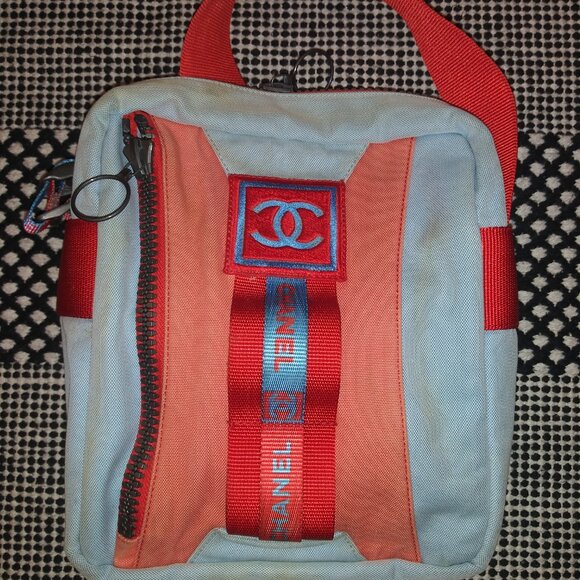 Vintage CHANEL Blue and Red Messenger Bag - Picture 1 of 16
